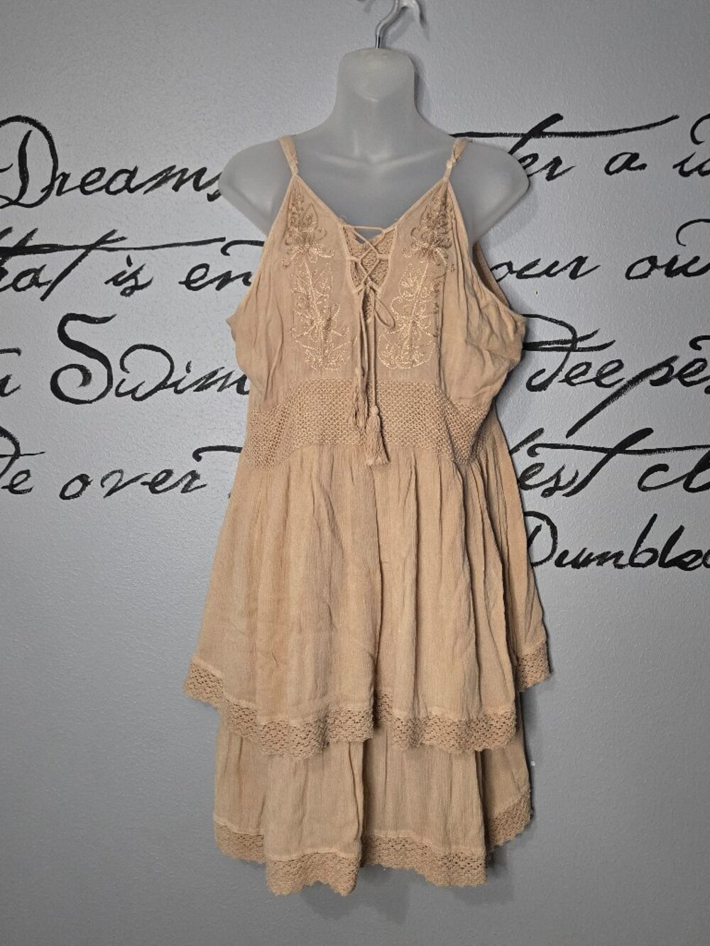 Just Cruising Boho-Style Spaghetti Strap Festival Tan Dress, FS